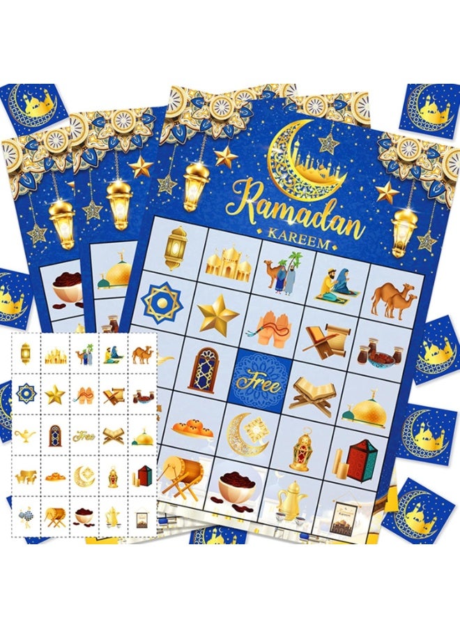 VUCATIN Ramadan Kareem Bingo Game Cards, Eid Mubarak Party Bingo Games for Kids, Ramadan Mubarak Party Decorations, Ramadan Mubarak Bingo Cards for 24 Players (blue) - Image 1